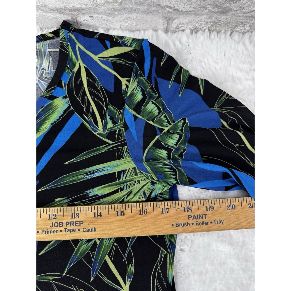 Susan Graver Liquid Knit Popover Top Vibrant Tropical Palm 3/4 Sleeves Size XS - Picture 6 of 12
